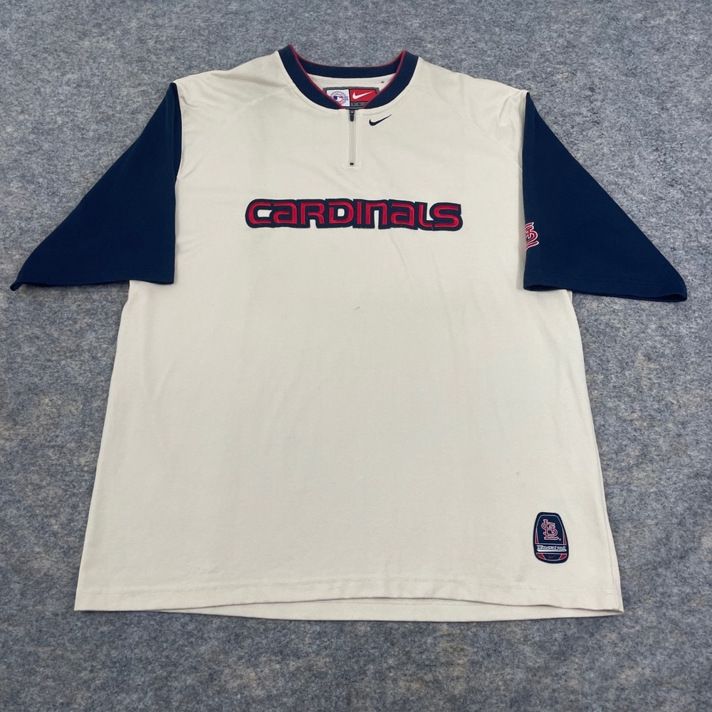 VTG Nike St. Louis Cardinals 1/4 Zip Pullover Shirt MLB Cream/Navy Men's XL Y2K